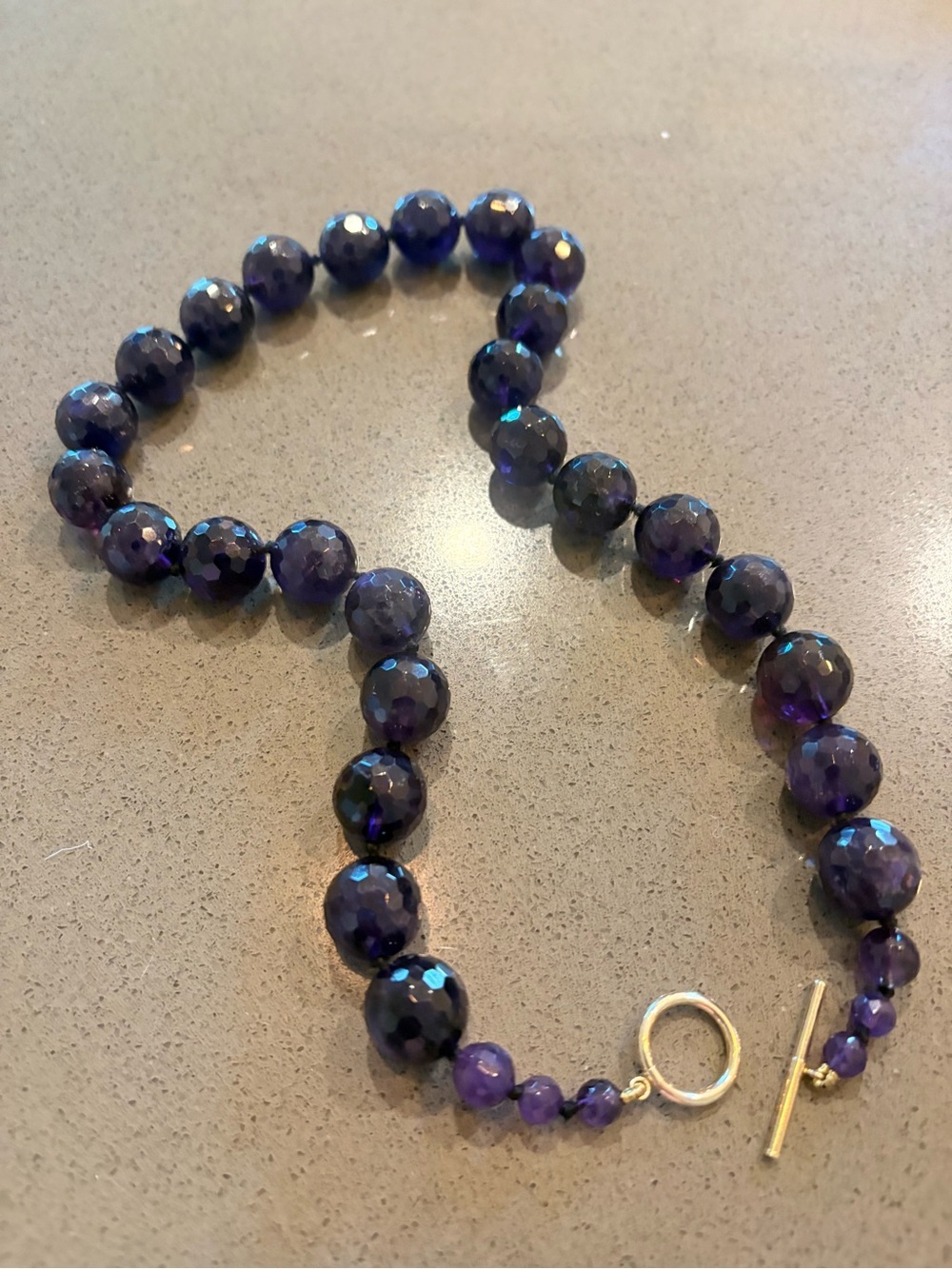 Natural Amethyst Necklace 106g Graduated Faceted Beads Gold Toggle Artisan